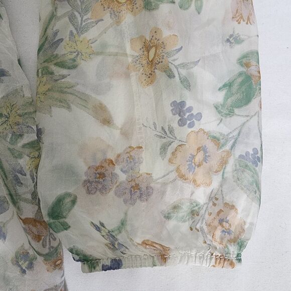 GIUSY Womens Blouse Small 100% Silk Floral Top Cold Shoulder Sheer Sleeve Italy - Picture 10 of 14